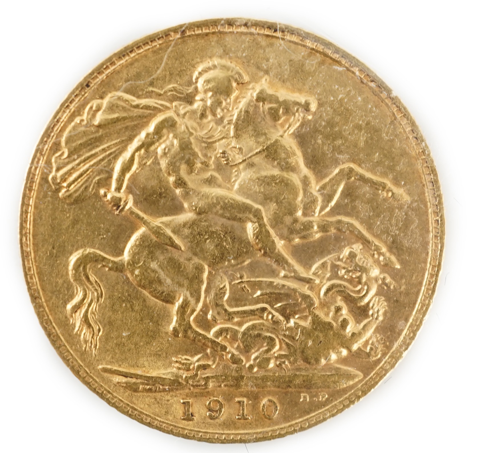 Two gold sovereigns, Victoria 1898M and Edward VII 1910, a George V half sovereign 1913 and a France gold 10 francs 1900 (test mark to portrait).